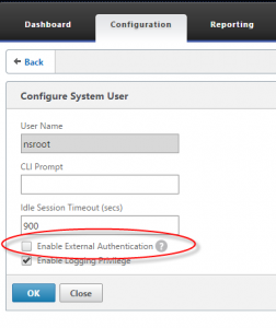 Disable external authentication for nsroot