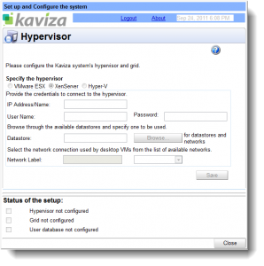 Kaviza Hypervisor configuration