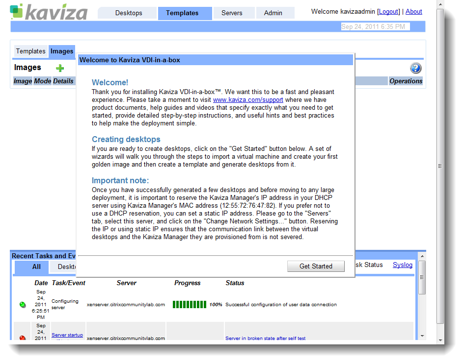 Kaviza dashboard